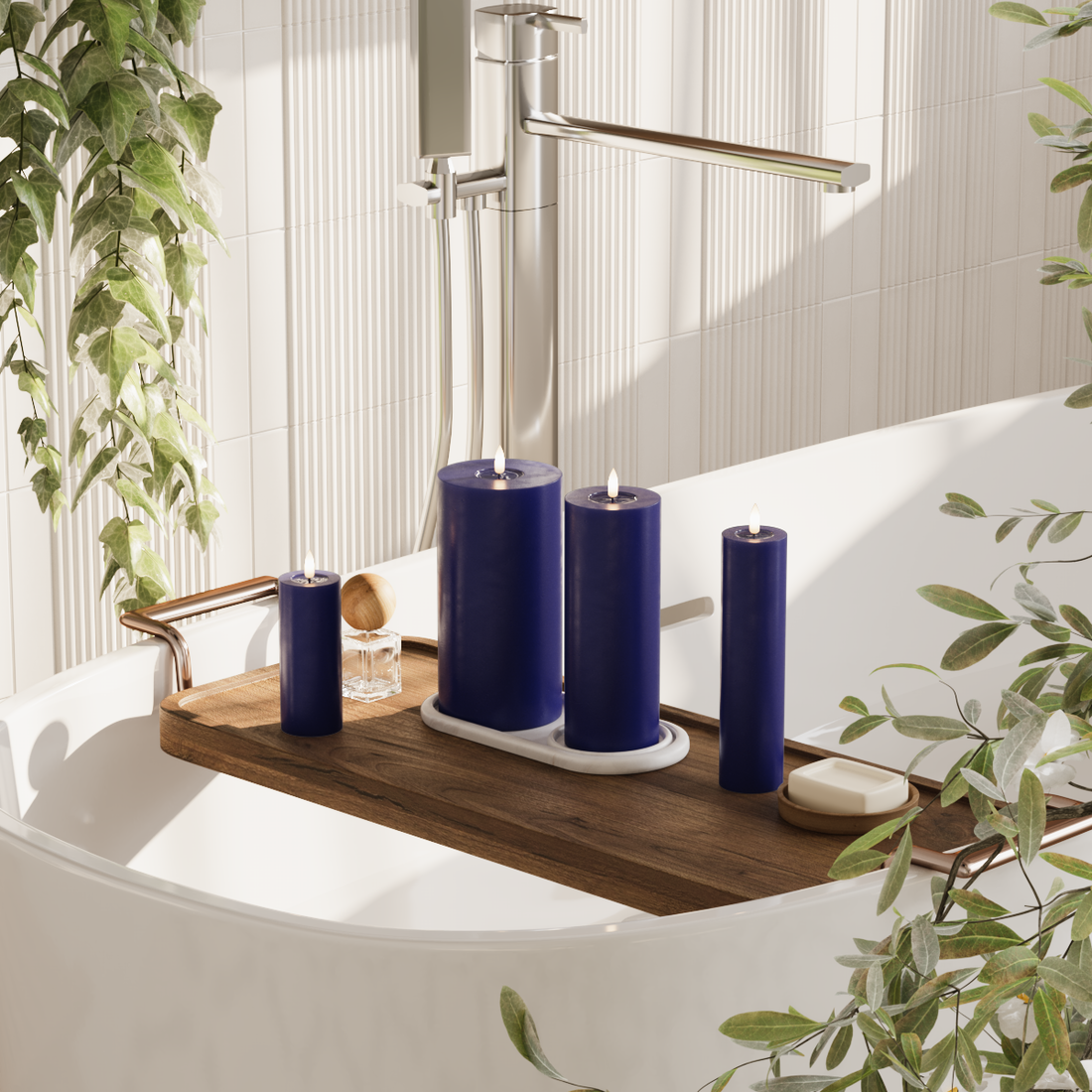 Deluxe Homeart LED bloklys pakke - Kongeblå - 5 x 12,5 + 20 | 7,5 x 20 | 10 x 20 cm pakke 1