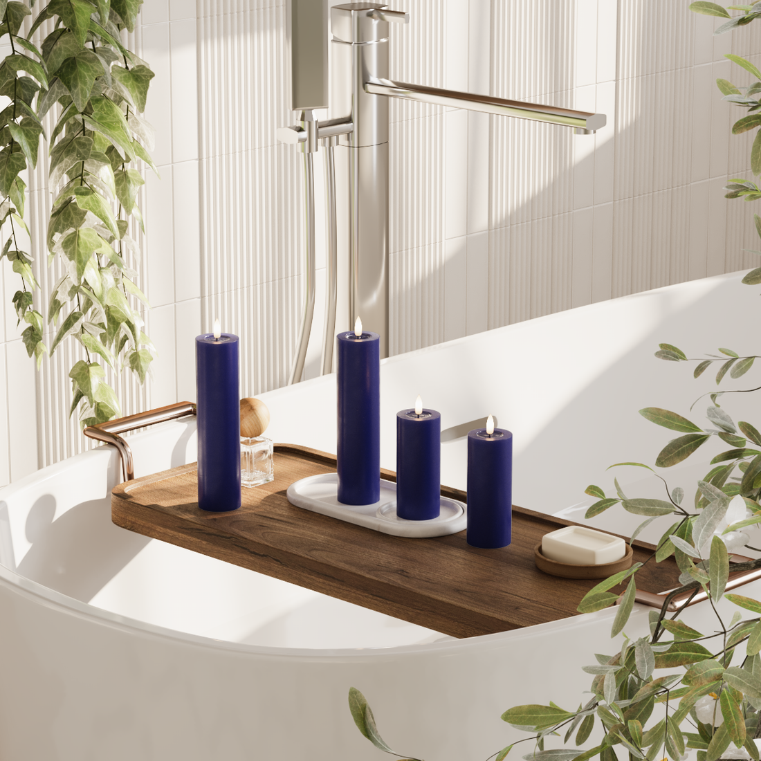 Deluxe Homeart LED bloklys pakke - Kongeblå - 2x 5 x 12,5 cm | 2x 5 x 20 pakke 1