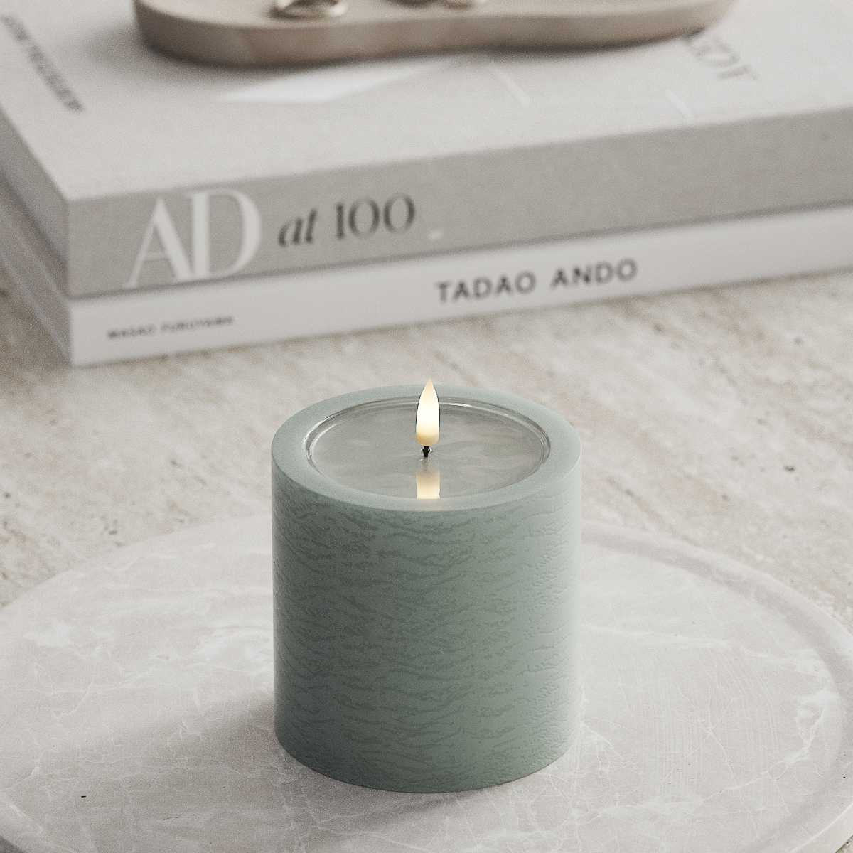 Deluxe Homeart Unique LED Bloklys D 10 x 10 cm Salvie grøn unique bloklys 1